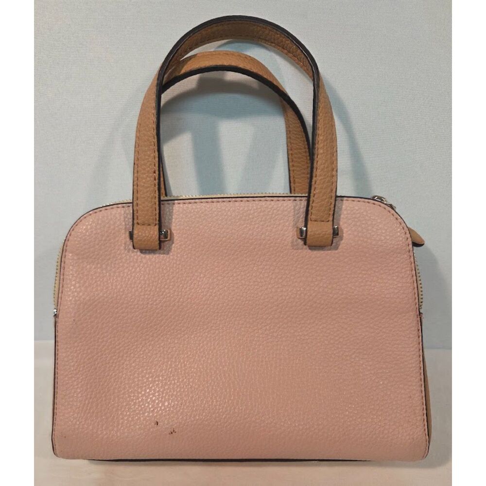 Guess Satchel Handbag Pink Beige Colorblock Purse Top Handle - Picture 2 of 3